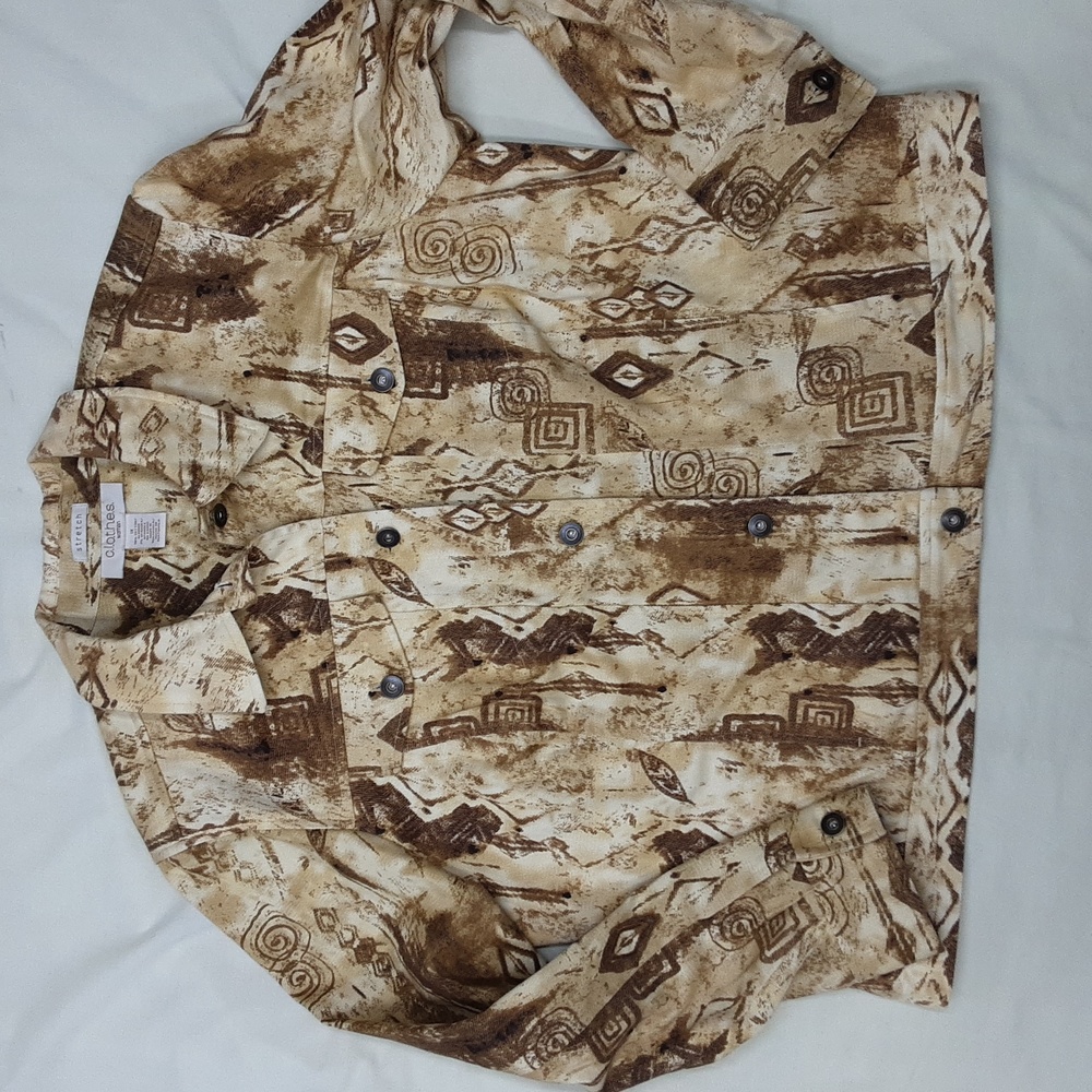 C.L.O.T.H.E.S Woman's Printed Denim Jacket 1X Yellow Brown